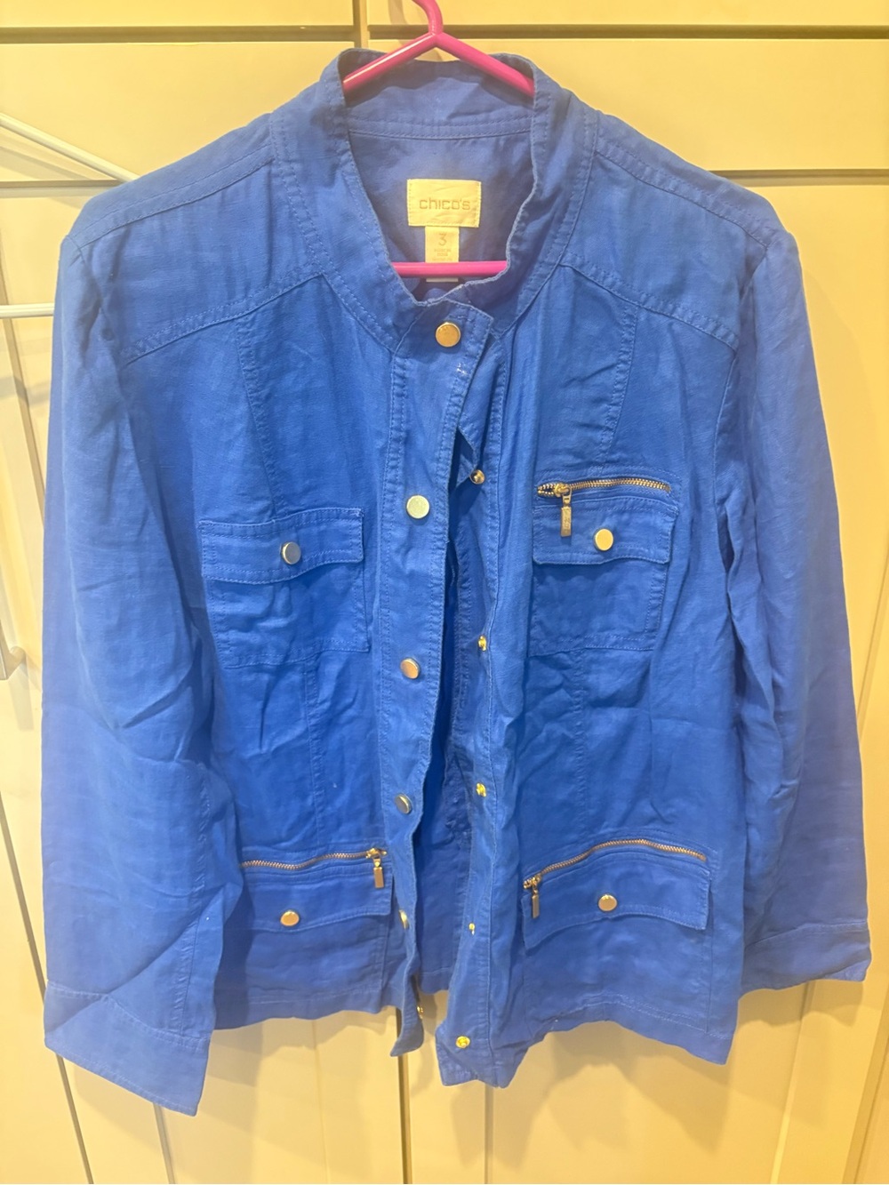 Chico's Royal Blue Utility Jacket with Gold Hardware